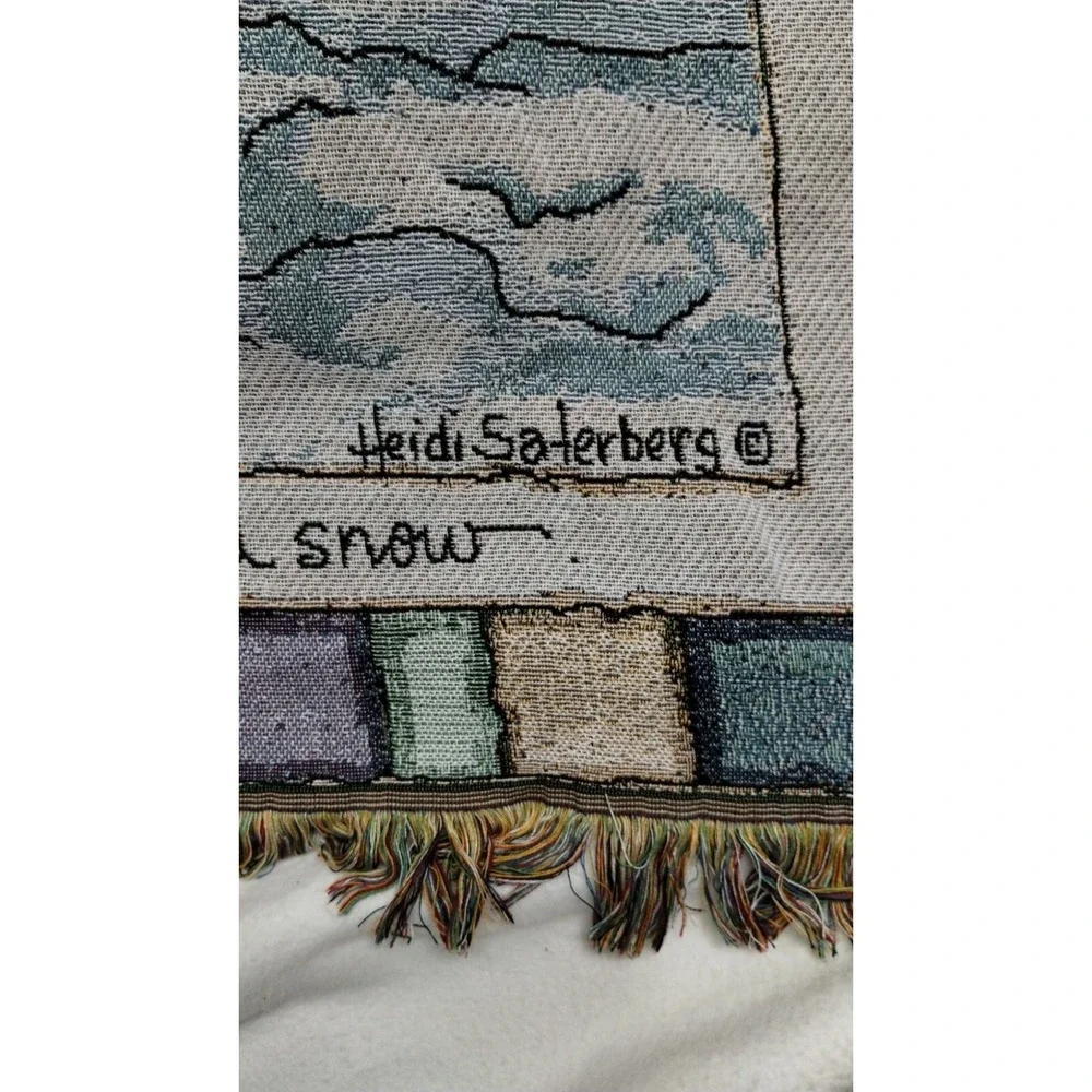 Heidi Salerberg Tapestry Throw Blanket‎ Snowman Winter Scene Fringed